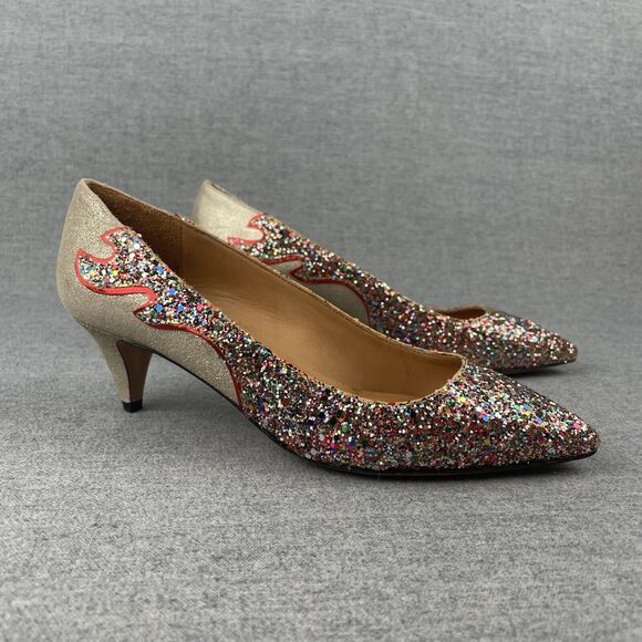 Isabel Marant Heels Womens 7 Gold Glitter Flame Kitten Designer Festive Glam - Picture 1 of 16